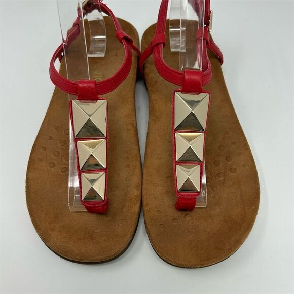 Vionic Red T-Strap Slingback Sandals Metallic Textured 3D Accents Size 7 - Picture 5 of 10